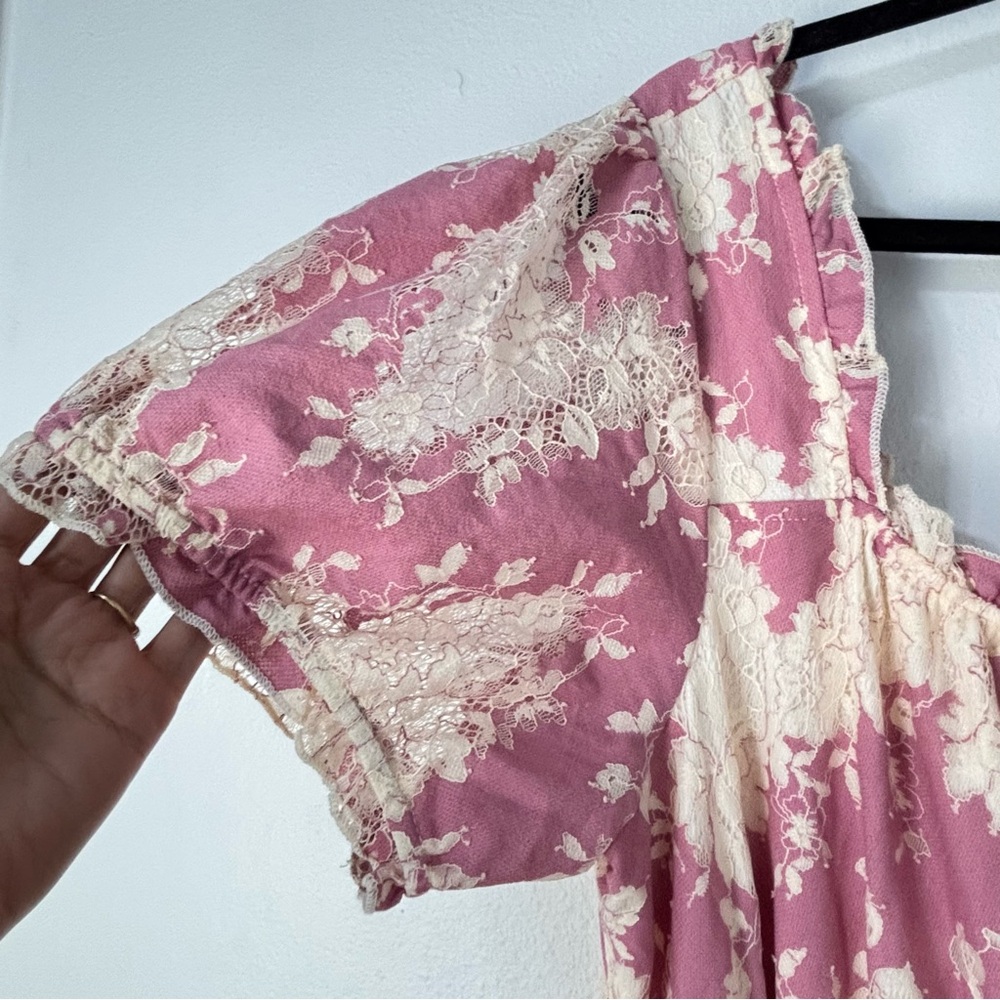 Torrid 1 Pink Cream Abstract Lace Mini Dress Babydoll Tiered Cottagecore Casual - Picture 8 of 14